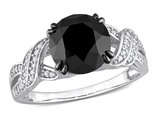 3 1/8 Carat (ctw) Black & White Solitaire Diamond Ring in 10k White Gold